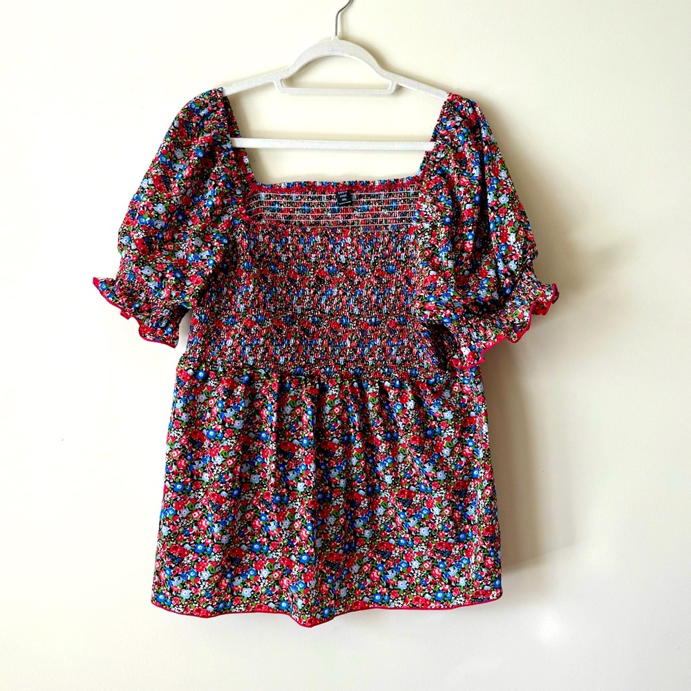 SHEIN Curve Floral Smocked Puff Sleeve Blouse 3X